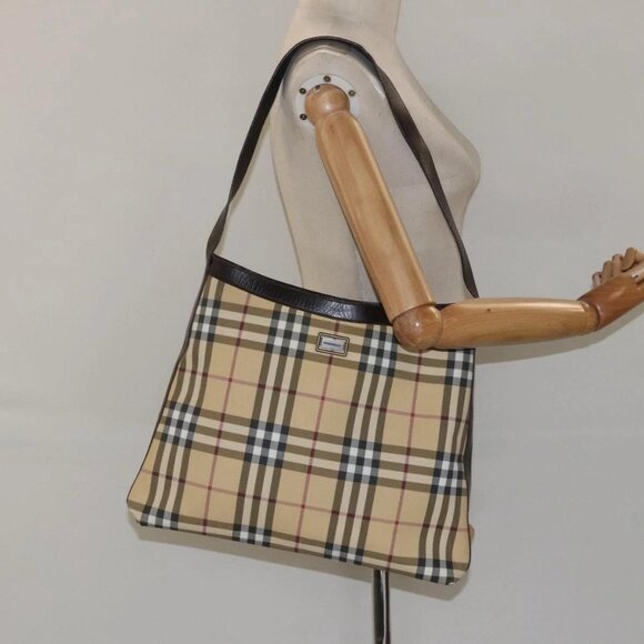 BURBERRY Nova Check Shoulder Bag PVC Beige Auth - Picture 1 of 16